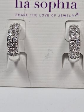 Lia Sophia Silvertone Pavé Huggie Earrings